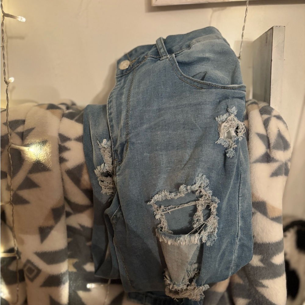 SHEIN Distressed Blue Jeans for Women